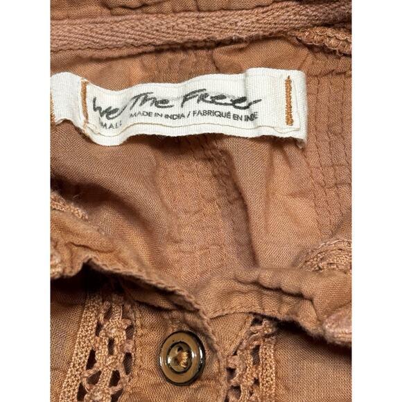 We The Free Boho Button Front Dress Small Burnt Sienna Crochet Trim Sedona Style - Picture 5 of 8